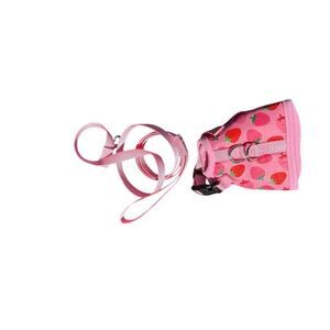 Pink Strawberry Print Cat Harness Leash Set Small